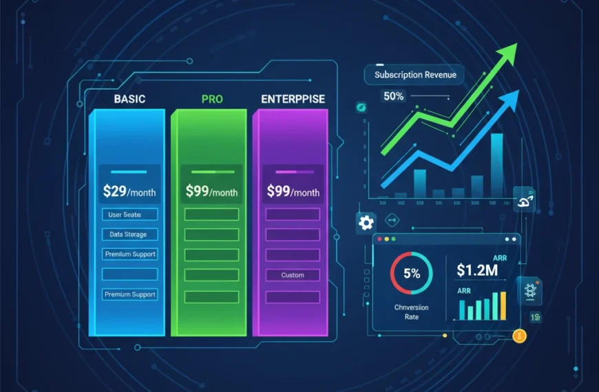 Animated visual showcasing SaaS pricing strategies and revenue optimization with dynamic pricing tiers and growth metrics.