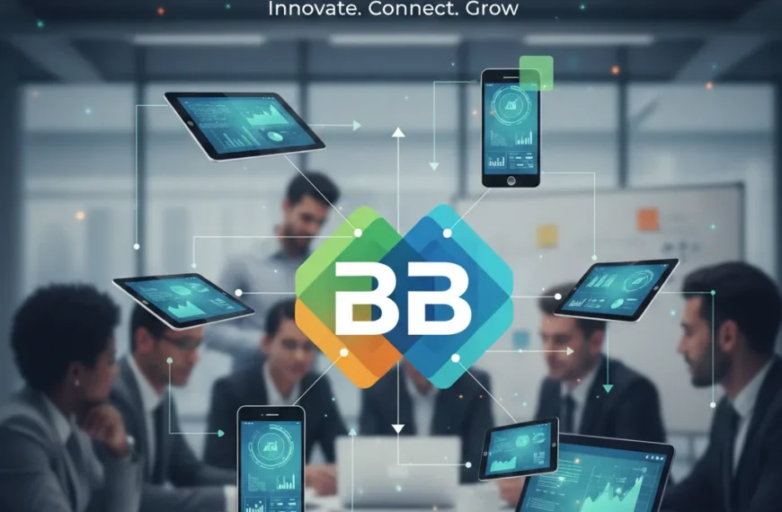 Business professionals collaborating with advanced tools, symbolizing B2B app development and innovation.