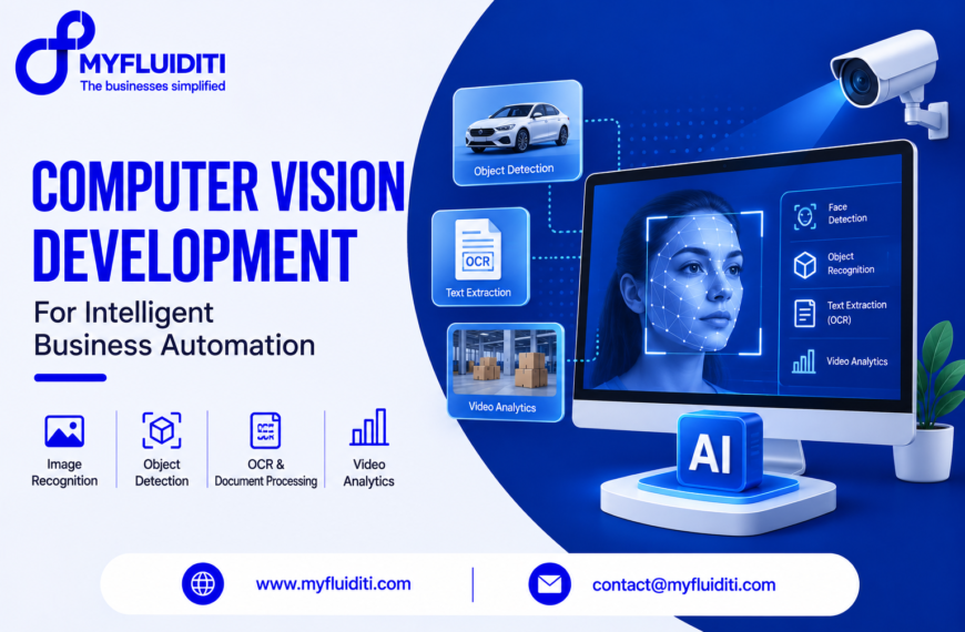 A desktop monitor showing a digital mesh facial recognition scan, illuminated by an overhead surveillance camera with visual tiles for vehicle detection, OCR document processing, and warehouse video analytics.